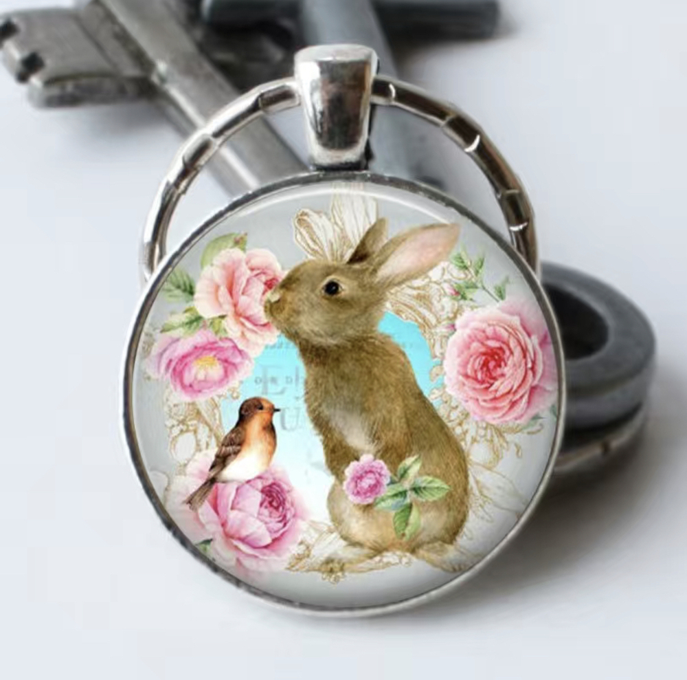 3/$25 Bunny Rabbit Flowers Spring Keychain NEW